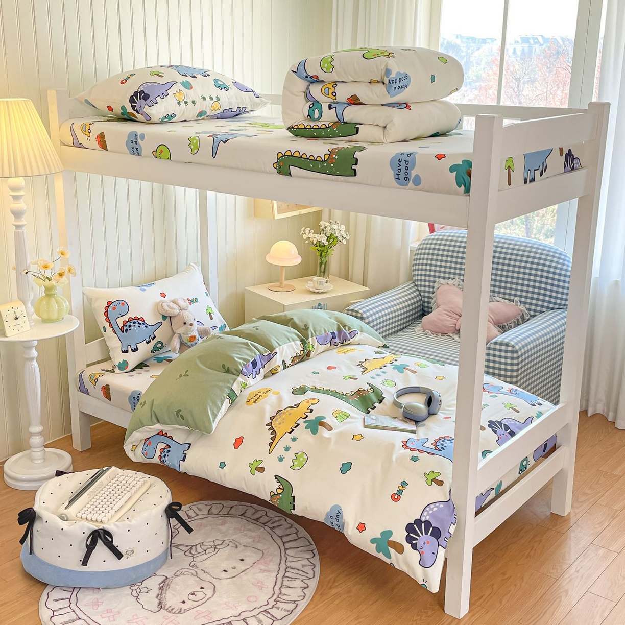 91家纺网 家纺一手货源 找家纺 寻米 2026新款春夏13070印花三件套单品系列-单被套 恐龙乐园