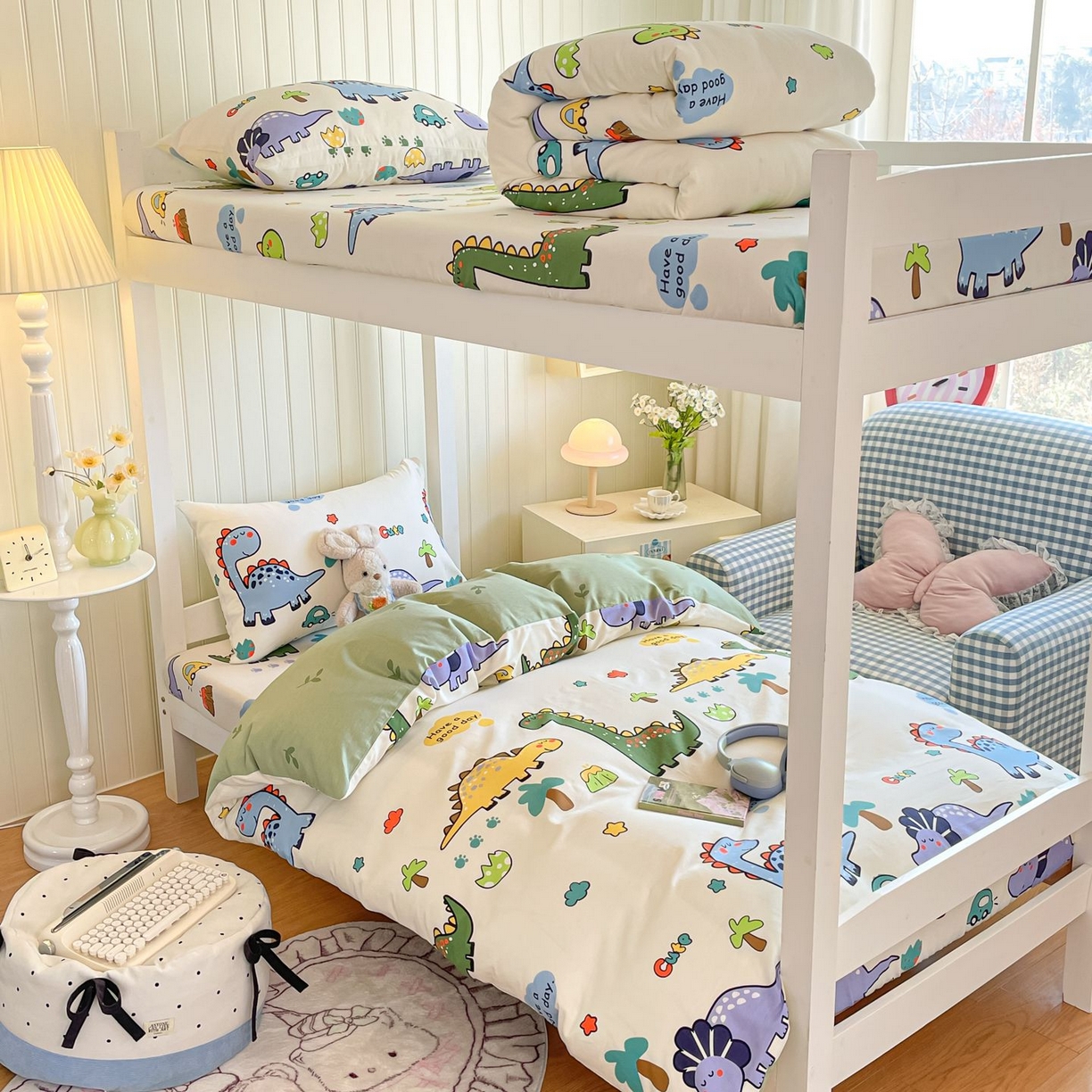 91家纺网 家纺一手货源 找家纺 寻米 2026新款春夏13070印花三件套单品系列-单被套 恐龙乐园