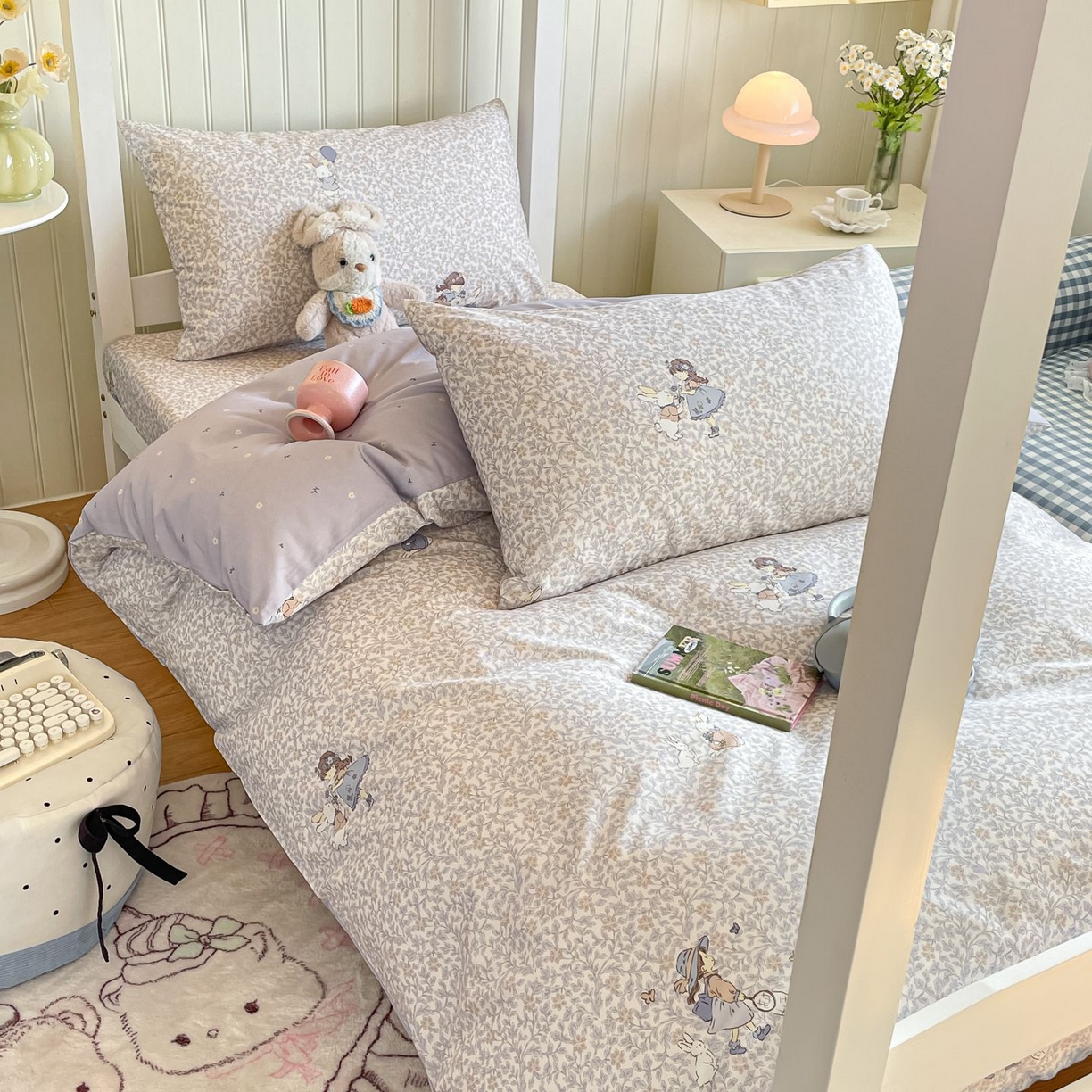 91家纺网 家纺一手货源 找家纺 寻米 2026新款春夏13070印花三件套单品系列-单被套 萌兔花园