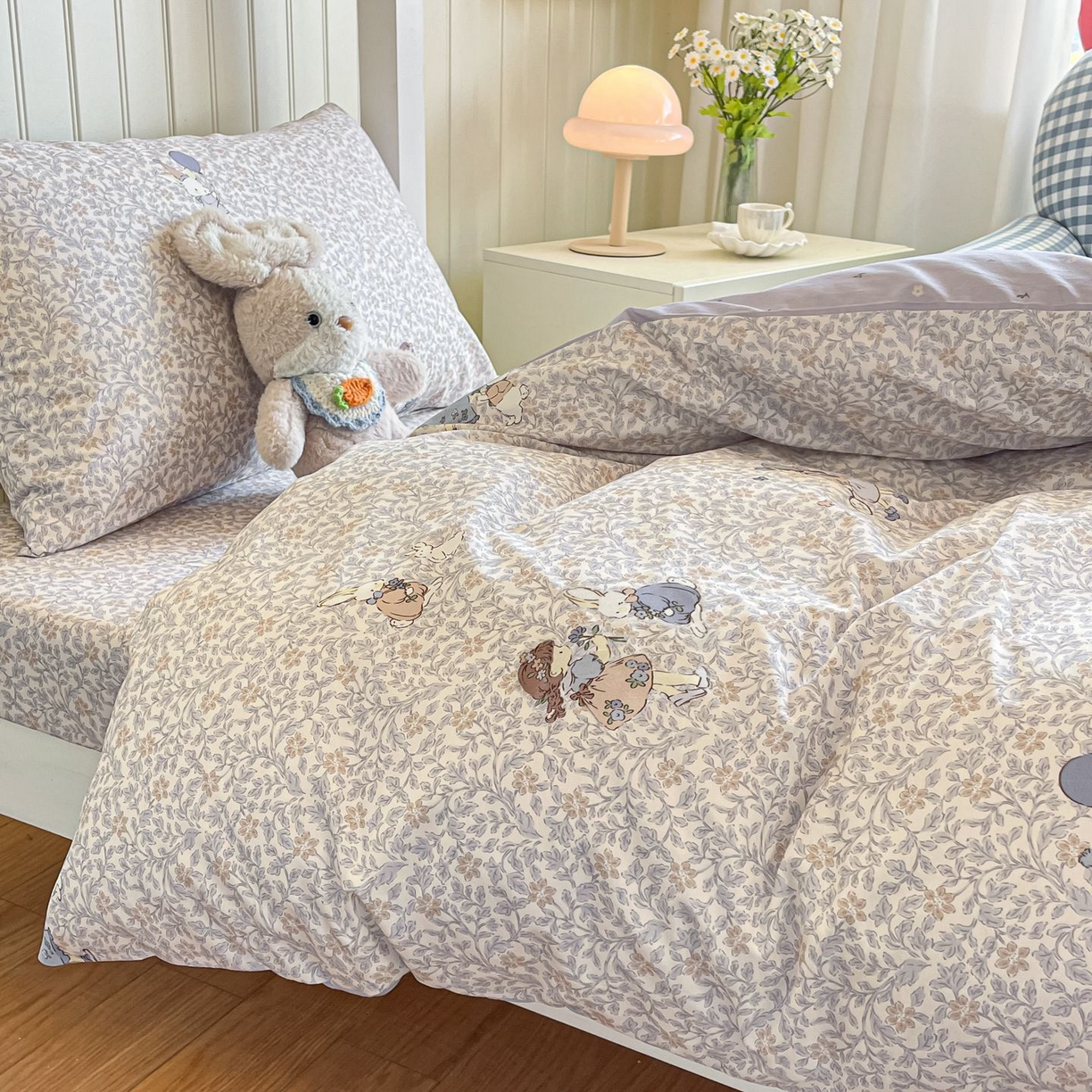 91家纺网 家纺一手货源 找家纺 寻米 2026新款春夏13070印花三件套单品系列-单被套 萌兔花园