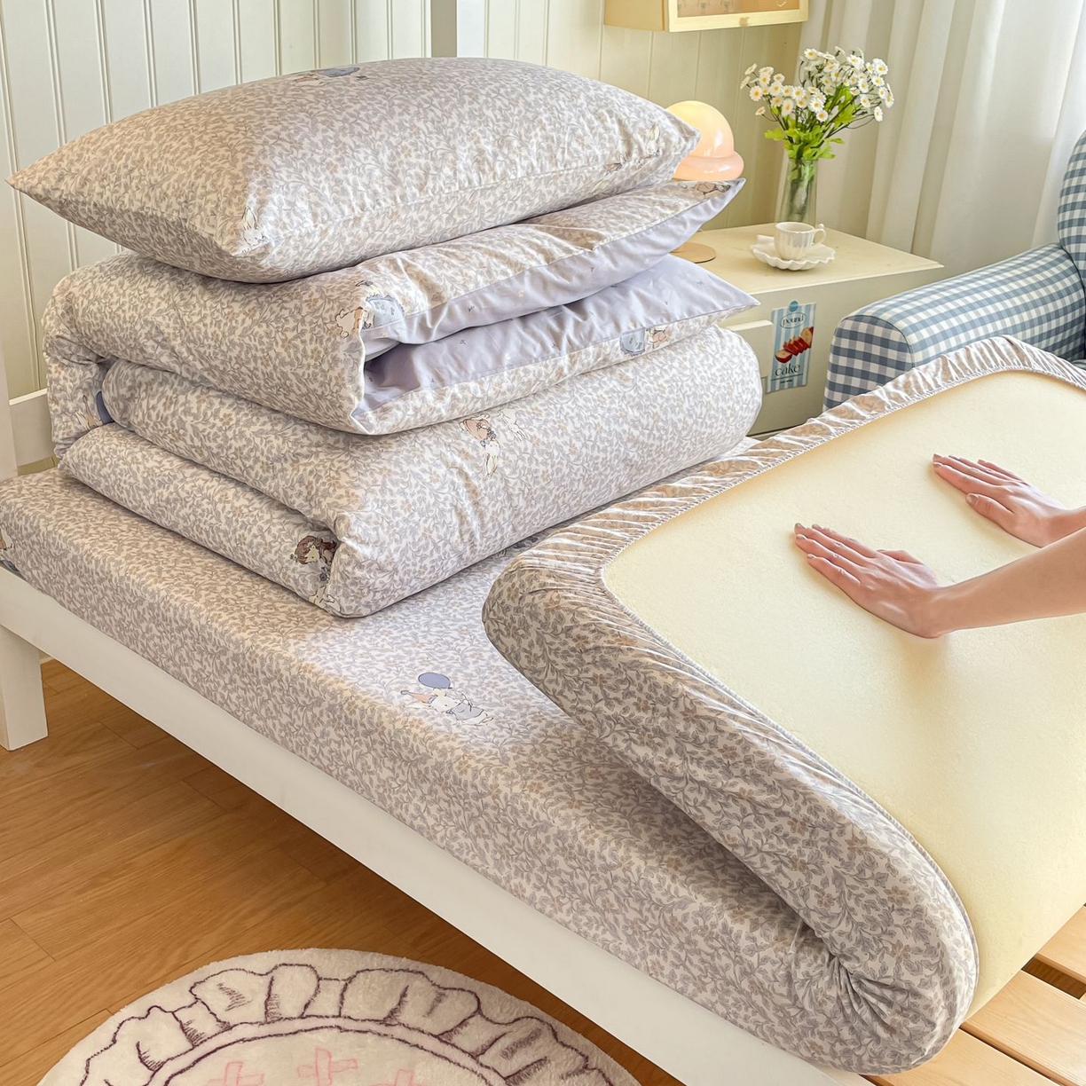 91家纺网 家纺一手货源 找家纺 寻米 2026新款春夏13070印花三件套单品系列-单被套 萌兔花园