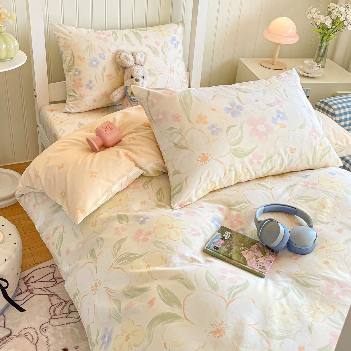 91家纺网 家纺一手货源 找家纺 寻米 2026新款春夏13070印花三件套单品系列-三件套 春风里-杏色