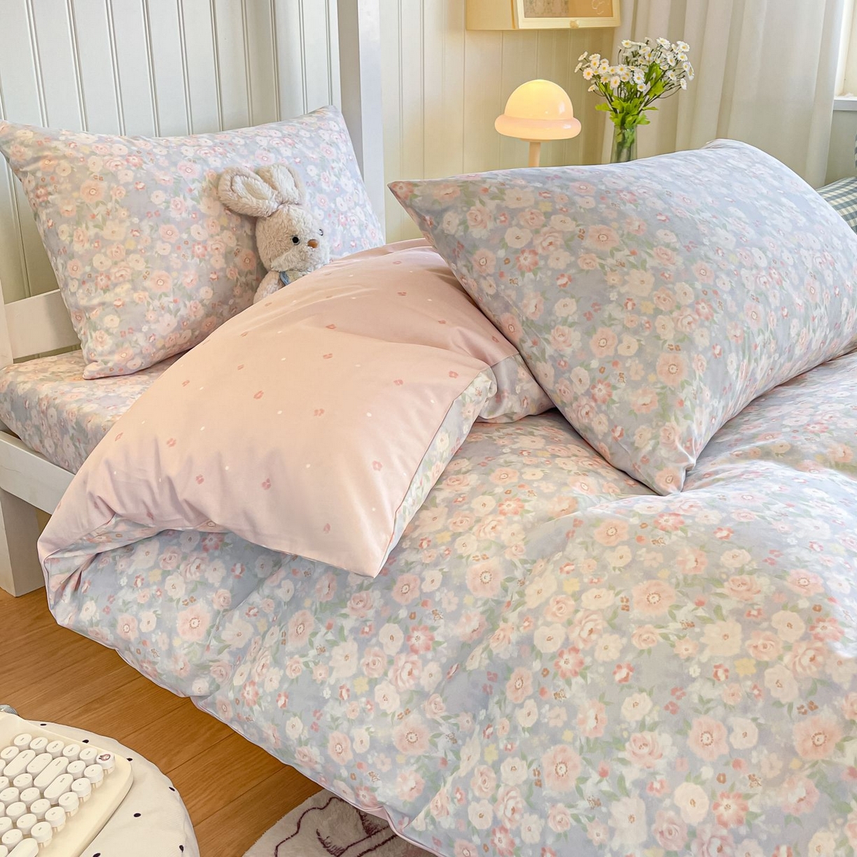 91家纺网 家纺一手货源 找家纺 寻米 2026新款春夏13070印花三件套单品系列-三件套 繁花-粉