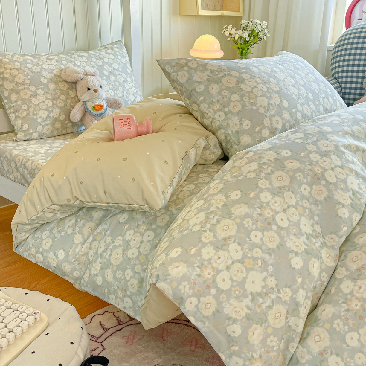 91家纺网 家纺一手货源 找家纺 寻米 2026新款春夏13070印花三件套单品系列-三件套 繁花-绿