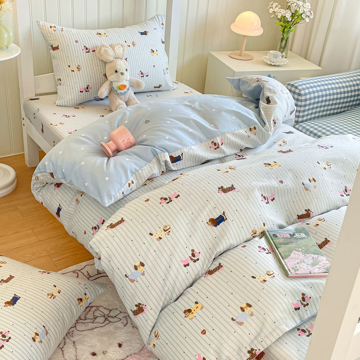 91家纺网 家纺一手货源 找家纺 寻米 2026新款春夏13070印花三件套单品系列-单被套 小狗没烦恼-蓝