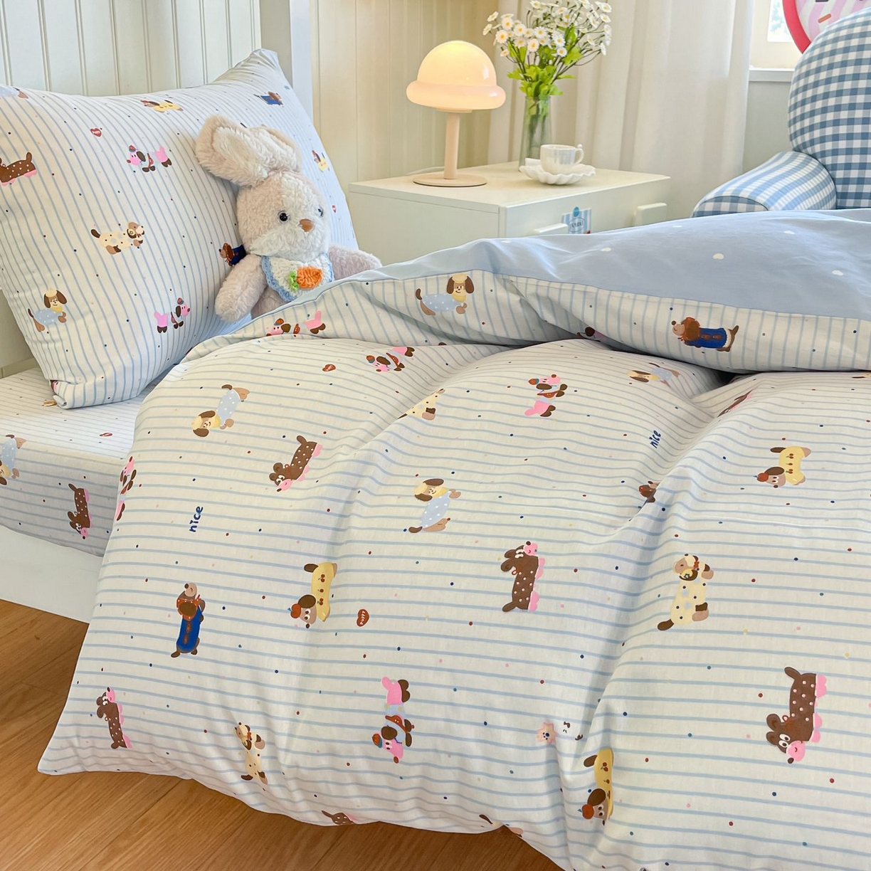 91家纺网 家纺一手货源 找家纺 寻米 2026新款春夏13070印花三件套单品系列-单被套 小狗没烦恼-蓝