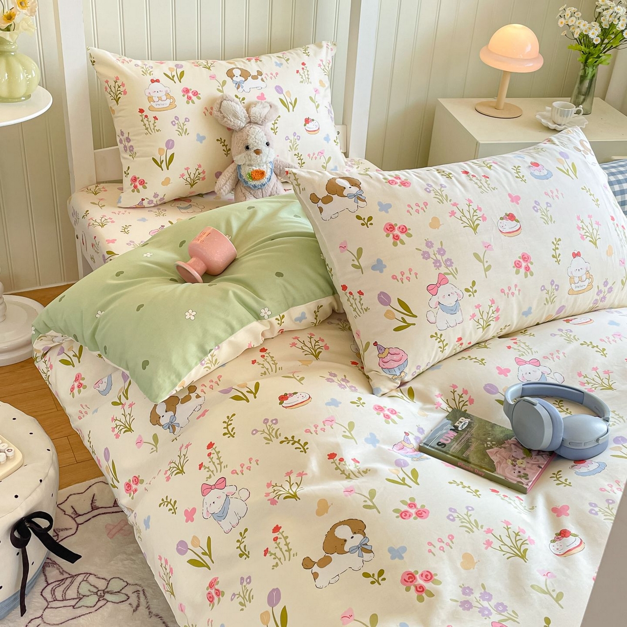 91家纺网 家纺一手货源 找家纺 寻米 2026新款春夏13070印花三件套单品系列-三件套 花园小狗