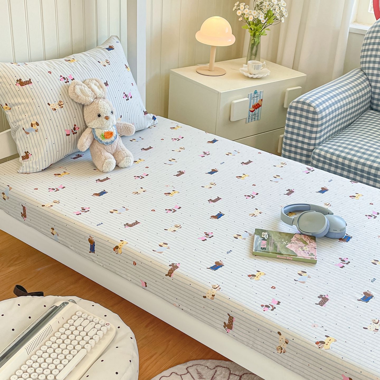 91家纺网 家纺一手货源 找家纺 寻米 2026新款春夏13070印花三件套单品系列-单被套 小狗没烦恼-蓝