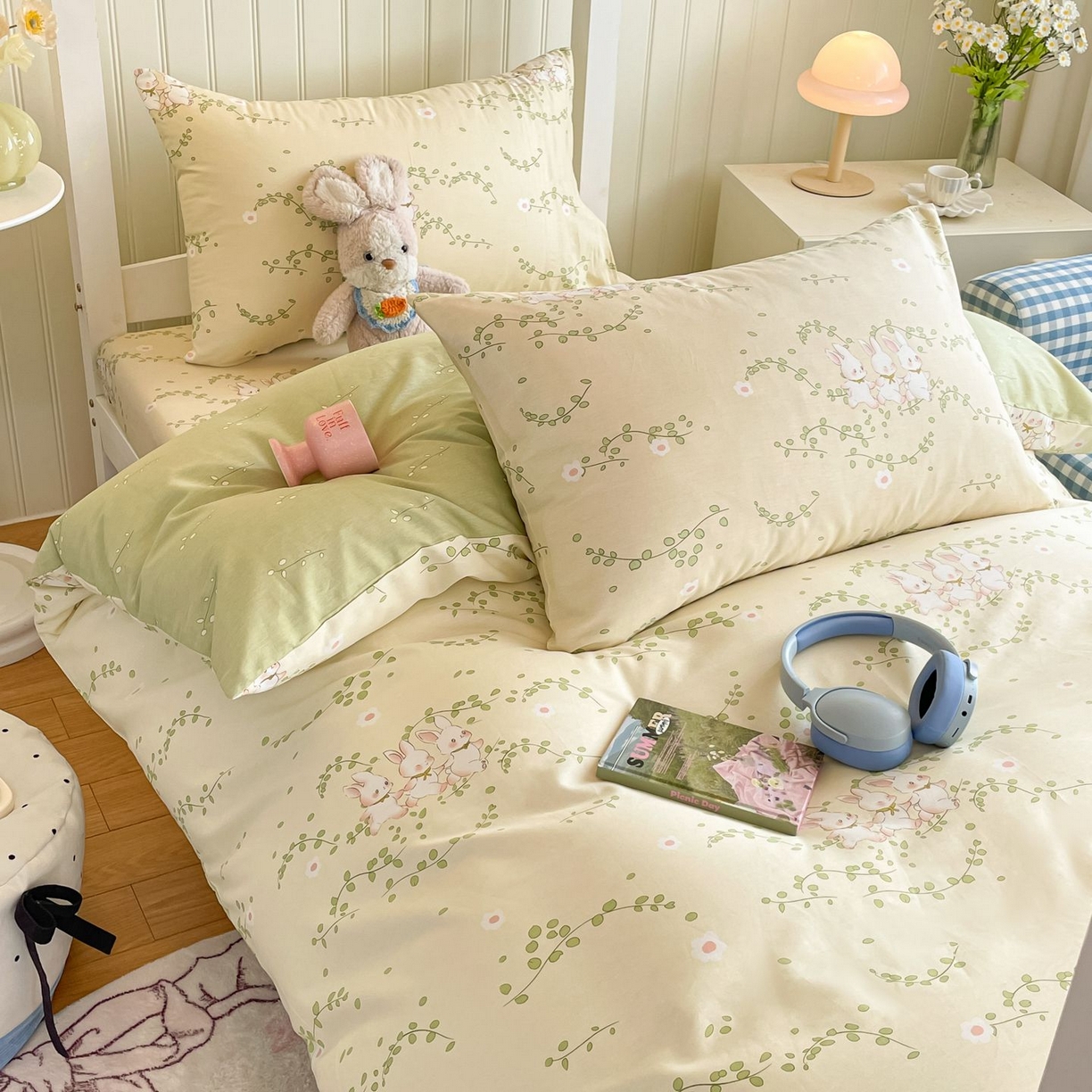 91家纺网 家纺一手货源 找家纺 寻米 2026新款春夏13070印花三件套单品系列-三件套 花园小兔