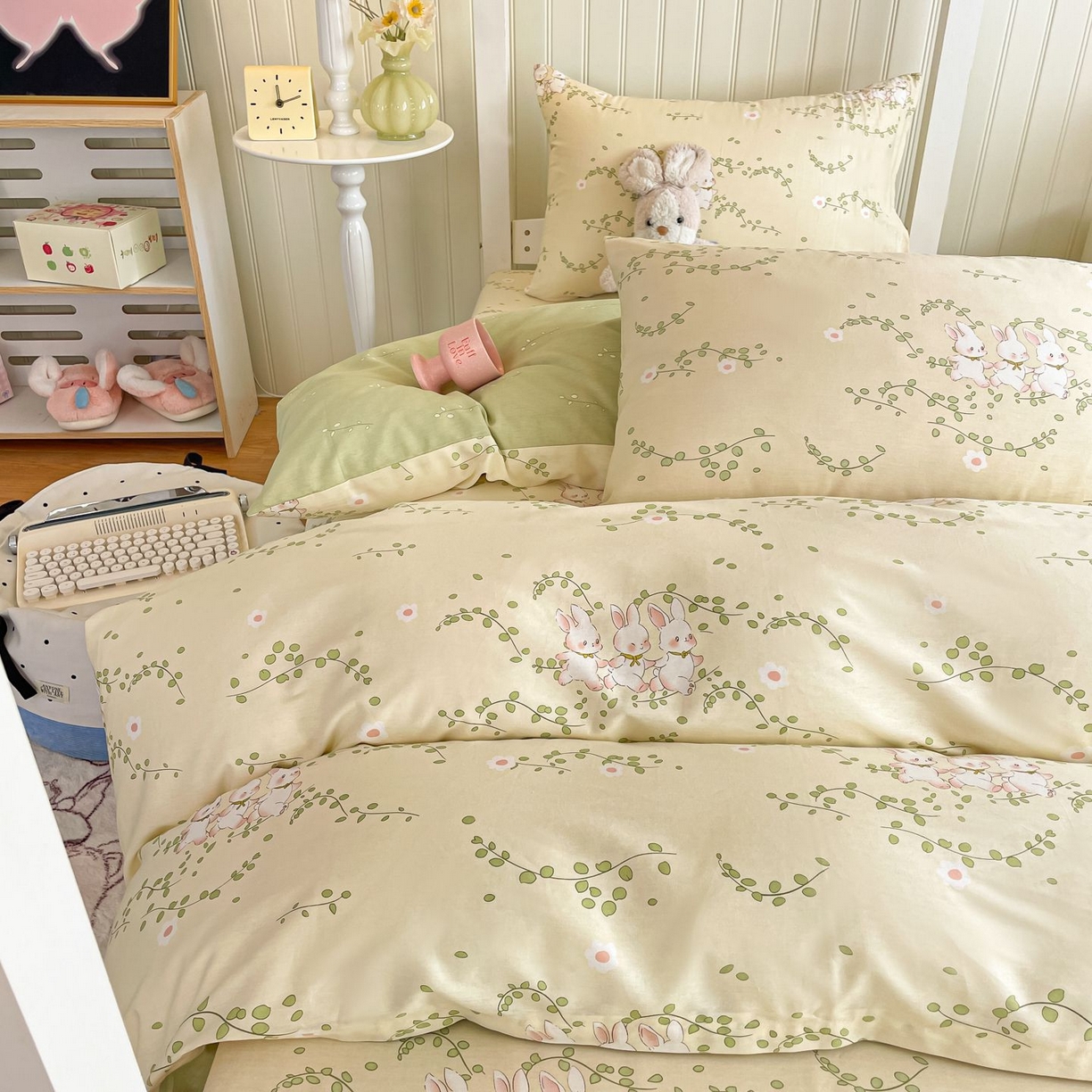 91家纺网 家纺一手货源 找家纺 寻米 2026新款春夏13070印花三件套单品系列-三件套 花园小兔