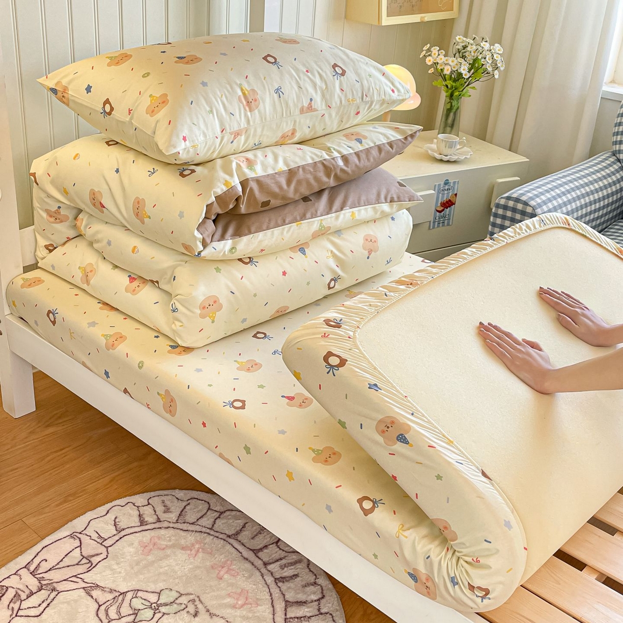 91家纺网 家纺一手货源 找家纺 寻米 2026新款春夏13070印花三件套单品系列-三件套 黄油小熊