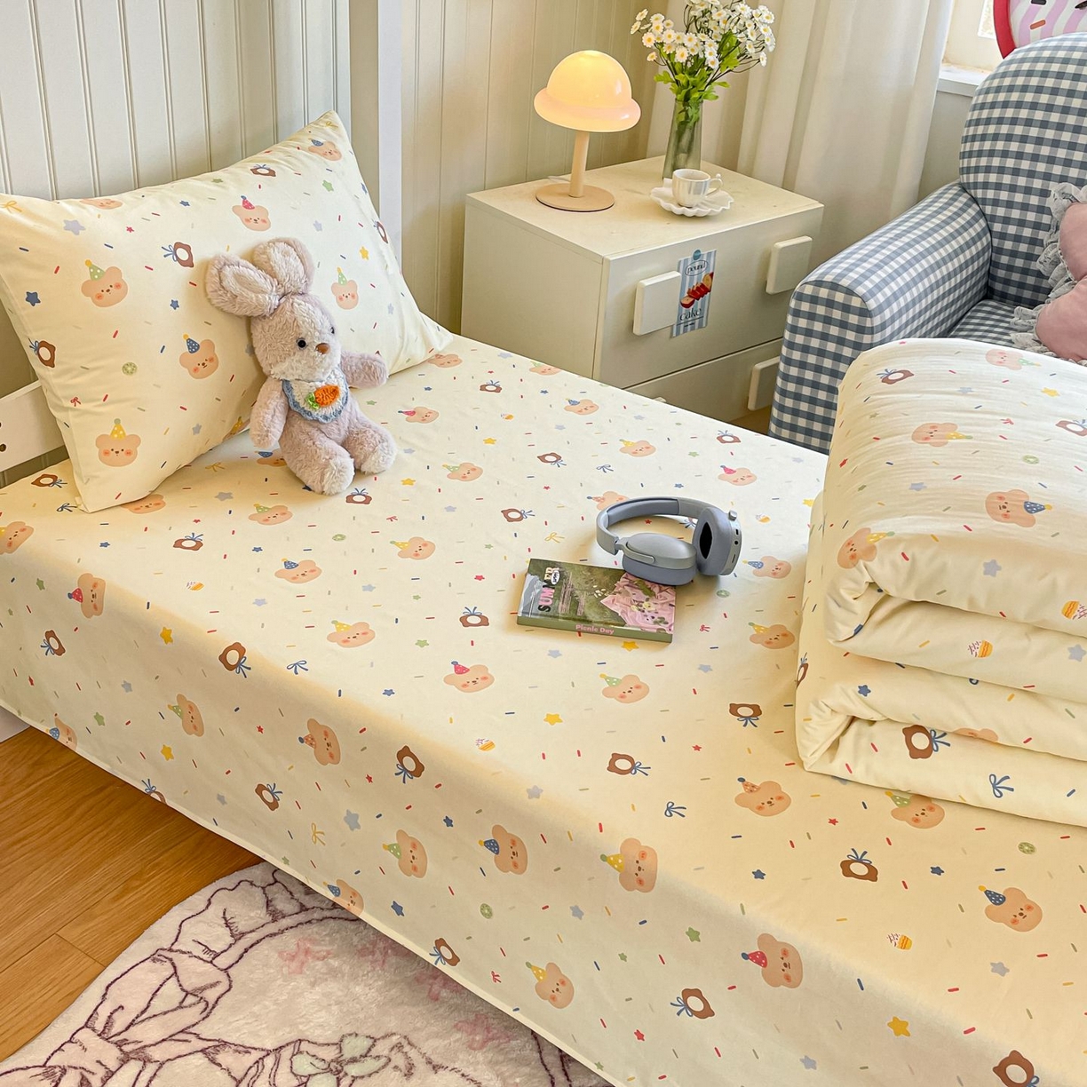 91家纺网 家纺一手货源 找家纺 寻米 2026新款春夏13070印花三件套单品系列-三件套 黄油小熊