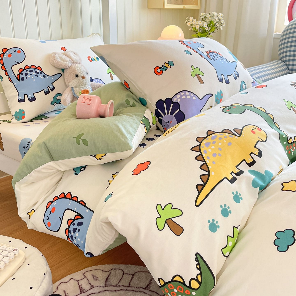 91家纺网 家纺一手货源 找家纺 寻米 2026新款春夏13070印花三件套单品系列-三件套 恐龙乐园