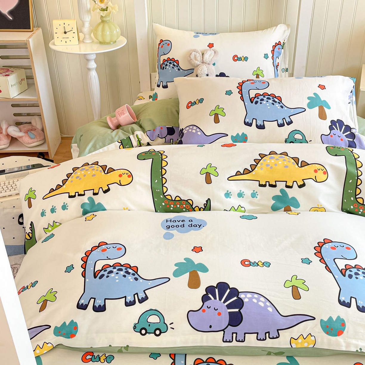 91家纺网 家纺一手货源 找家纺 寻米 2026新款春夏13070印花三件套单品系列-三件套 恐龙乐园