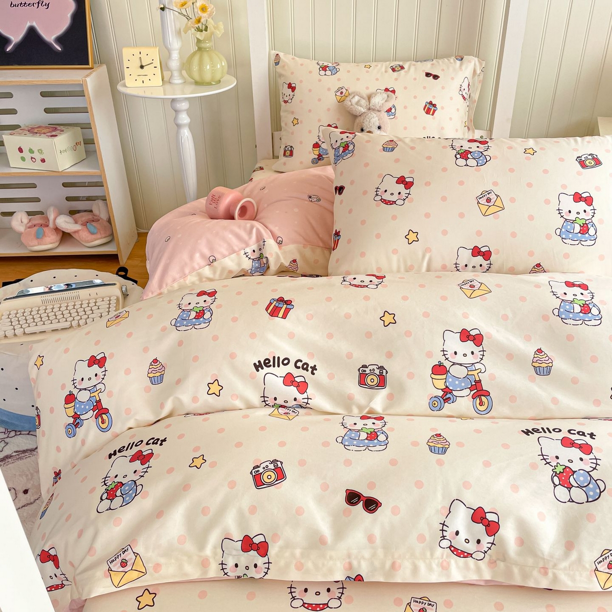 91家纺网 家纺一手货源 找家纺 寻米 2026新款春夏13070印花三件套单品系列-三件套 快乐小喵