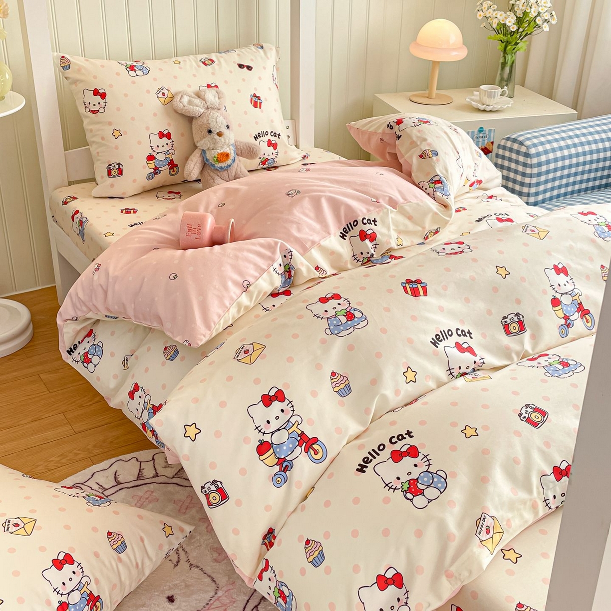 91家纺网 家纺一手货源 找家纺 寻米 2026新款春夏13070印花三件套单品系列-三件套 快乐小喵