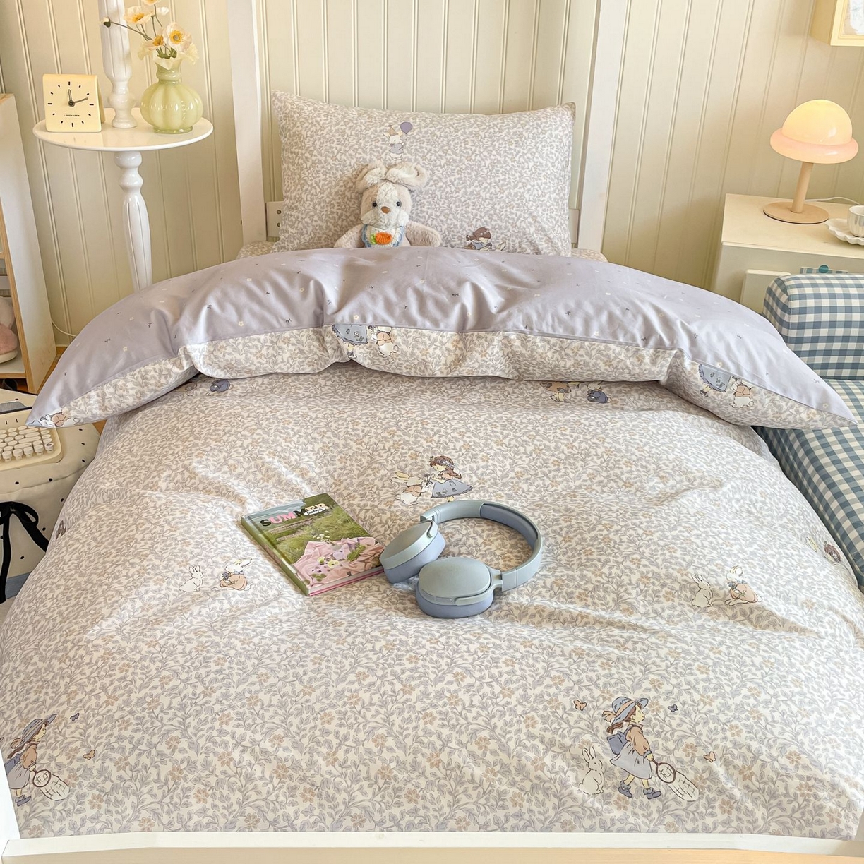 91家纺网 家纺一手货源 找家纺 寻米 2026新款春夏13070印花三件套单品系列-三件套 萌兔花园