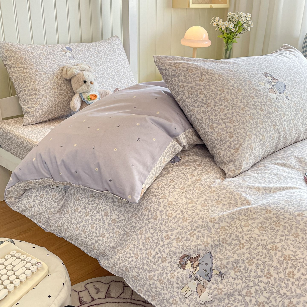 91家纺网 家纺一手货源 找家纺 寻米 2026新款春夏13070印花三件套单品系列-三件套 萌兔花园