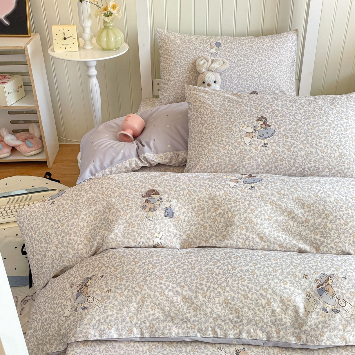 91家纺网 家纺一手货源 找家纺 寻米 2026新款春夏13070印花三件套单品系列-三件套 萌兔花园