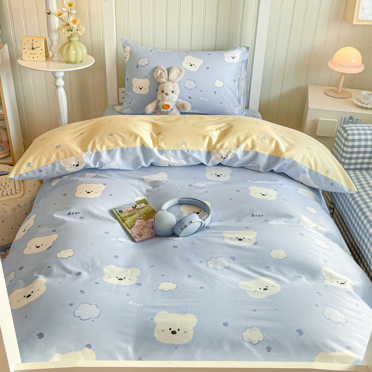 91家纺网 家纺一手货源 找家纺 寻米 2026新款春夏13070印花三件套单品系列-单被套 云朵小熊