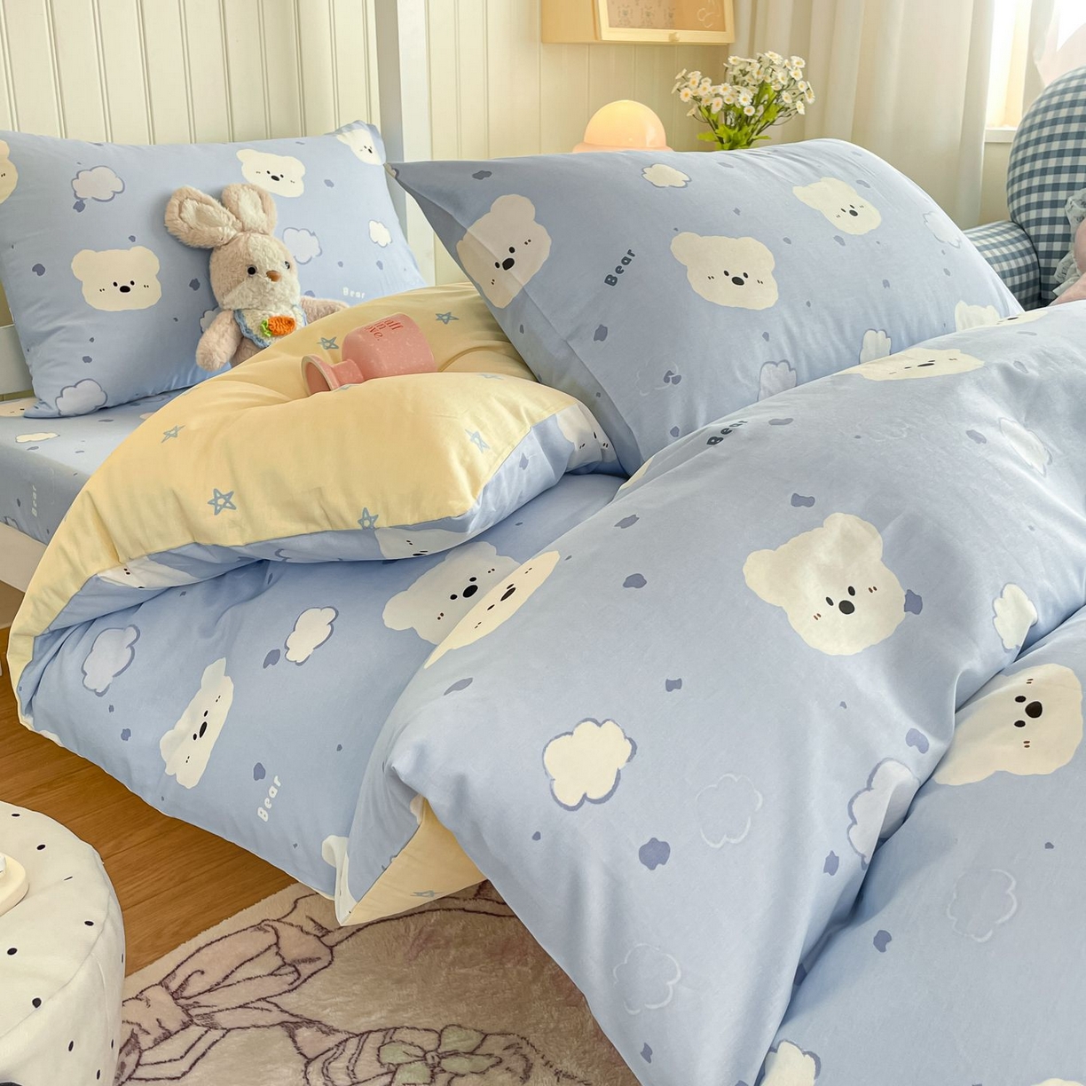 91家纺网 家纺一手货源 找家纺 寻米 2026新款春夏13070印花三件套单品系列-三件套 云朵小熊