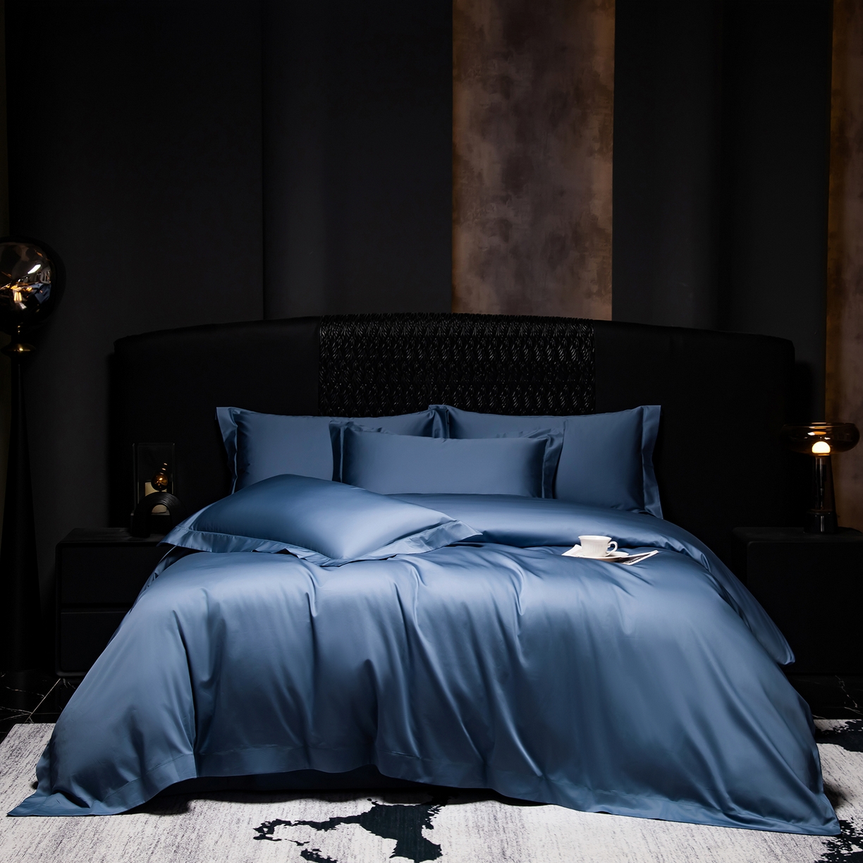 轩和家居 2026新款高支贡缎长绒棉镂空四件套 景泰蓝