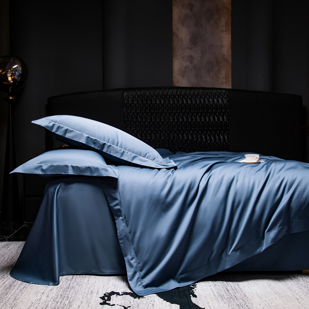 91家纺网 家纺一手货源 找家纺 轩和家居 2026新款高支贡缎长绒棉镂空四件套 景泰蓝