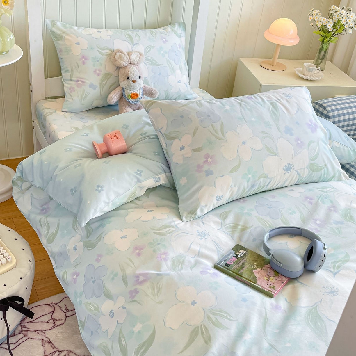 91家纺网 家纺一手货源 找家纺 寻米 2026新款春夏13070印花三件套单品系列-单床单 春风里-湖蓝