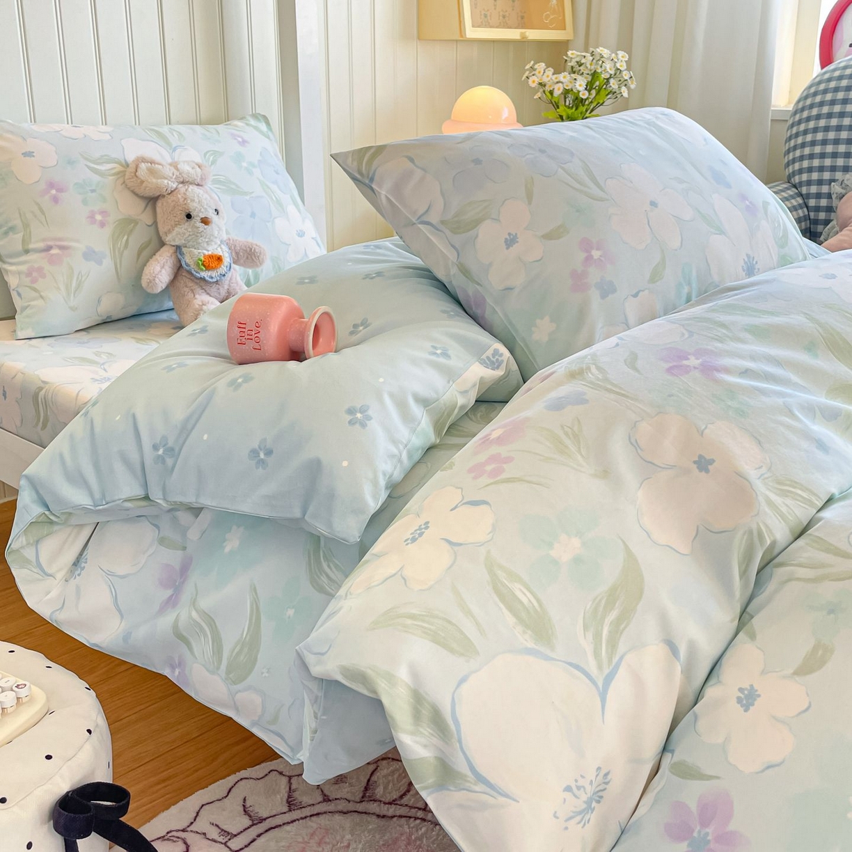 91家纺网 家纺一手货源 找家纺 寻米 2026新款春夏13070印花三件套单品系列-单床单 春风里-湖蓝