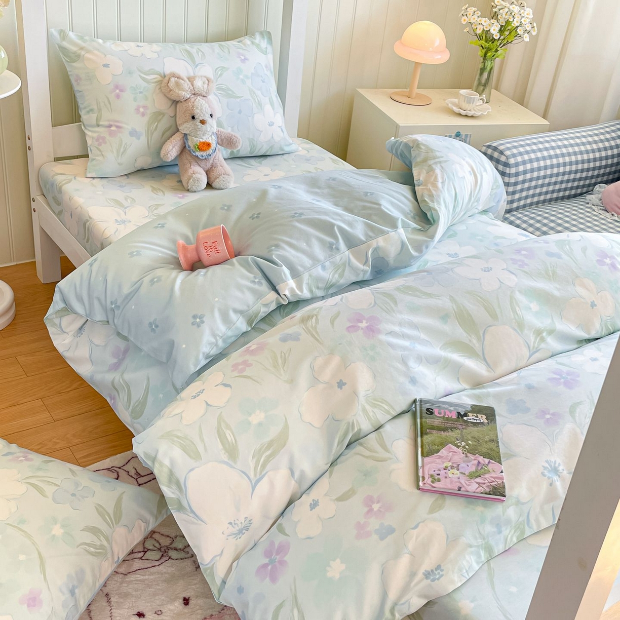 91家纺网 家纺一手货源 找家纺 寻米 2026新款春夏13070印花三件套单品系列-单床单 春风里-湖蓝