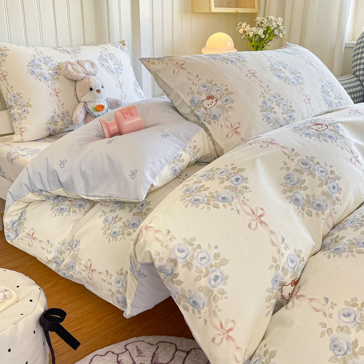 91家纺网 家纺一手货源 找家纺 寻米 2026新款春夏13070印花三件套单品系列-单床单 花园凯蒂