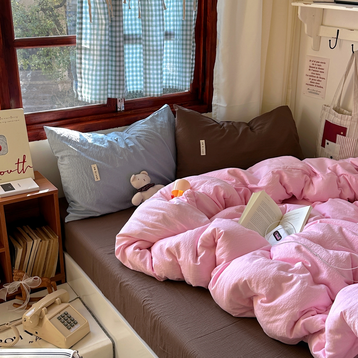 91家纺网 家纺一手货源 找家纺 （总）阿曼达 2026新款水洗全工艺印染纯色混搭风莫兰迪色系四件套