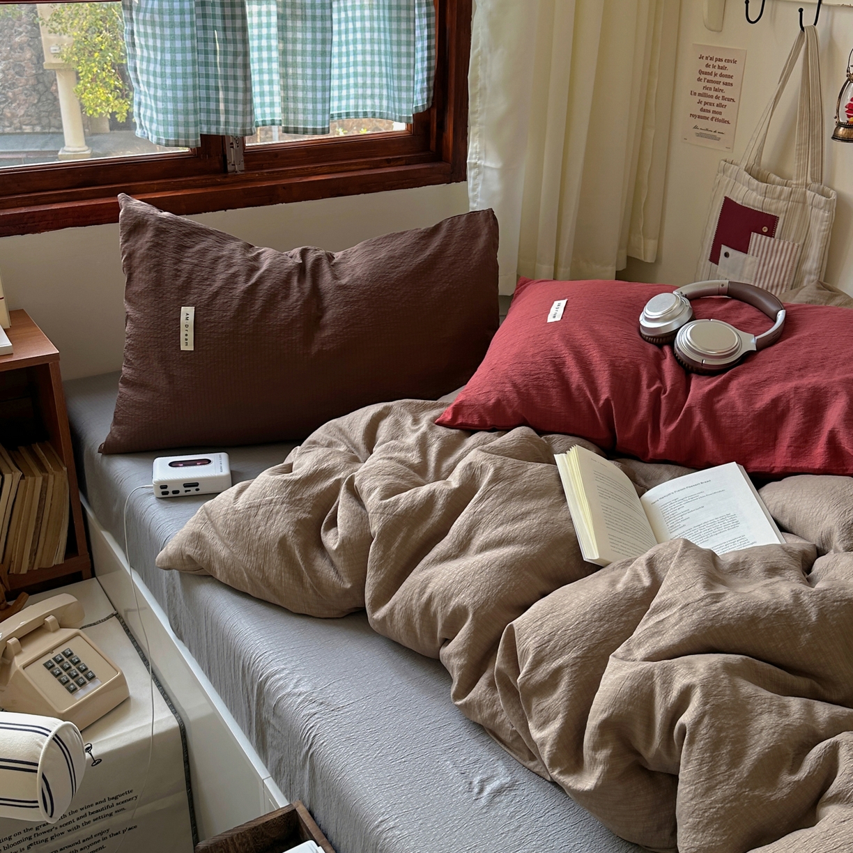 91家纺网 家纺一手货源 找家纺 阿曼达 2026新款水洗全工艺印染纯色混搭风莫兰迪色系四件套 混搭风-驼色