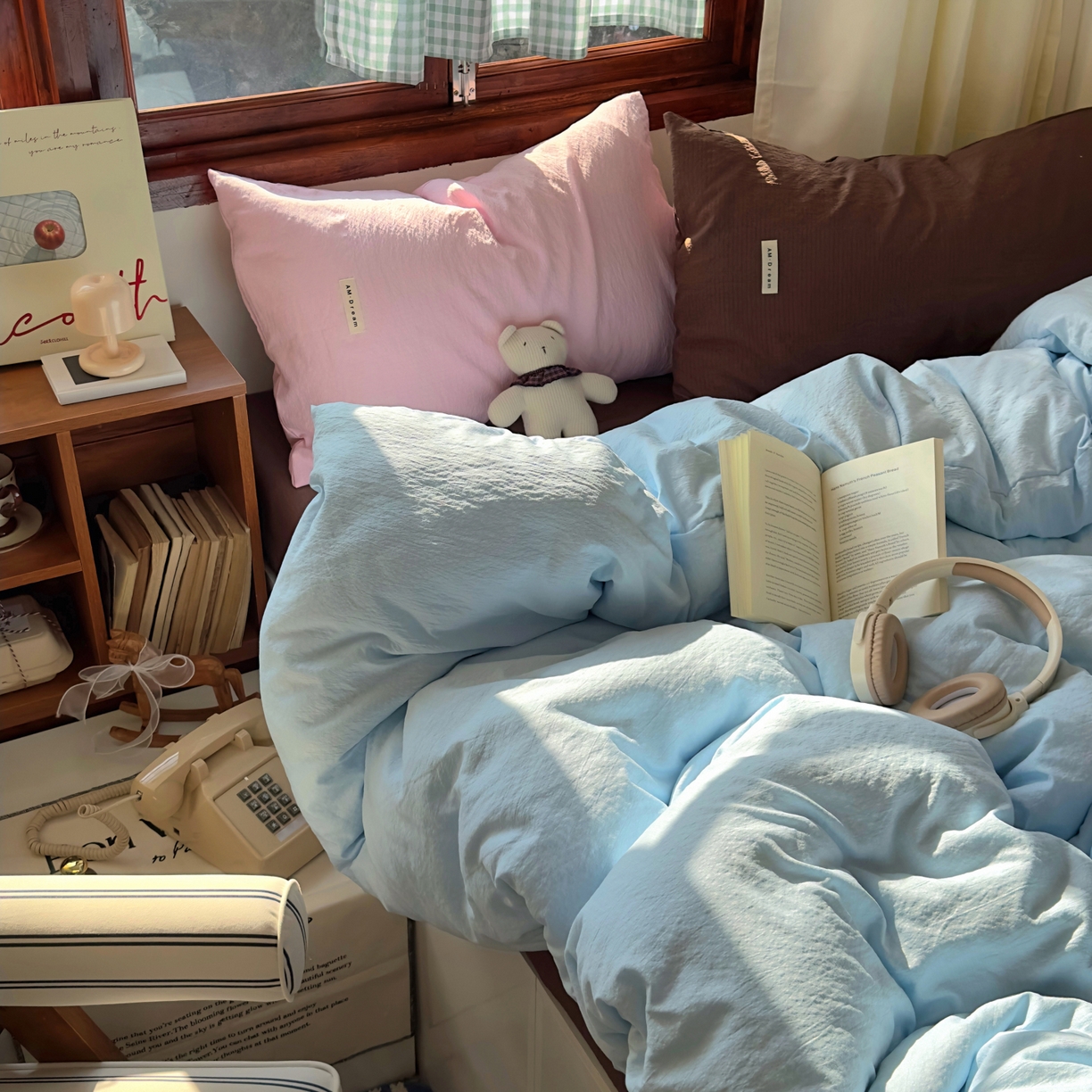 91家纺网 家纺一手货源 找家纺 阿曼达 2026新款水洗全工艺印染纯色混搭风莫兰迪色系四件套 混搭风-天蓝