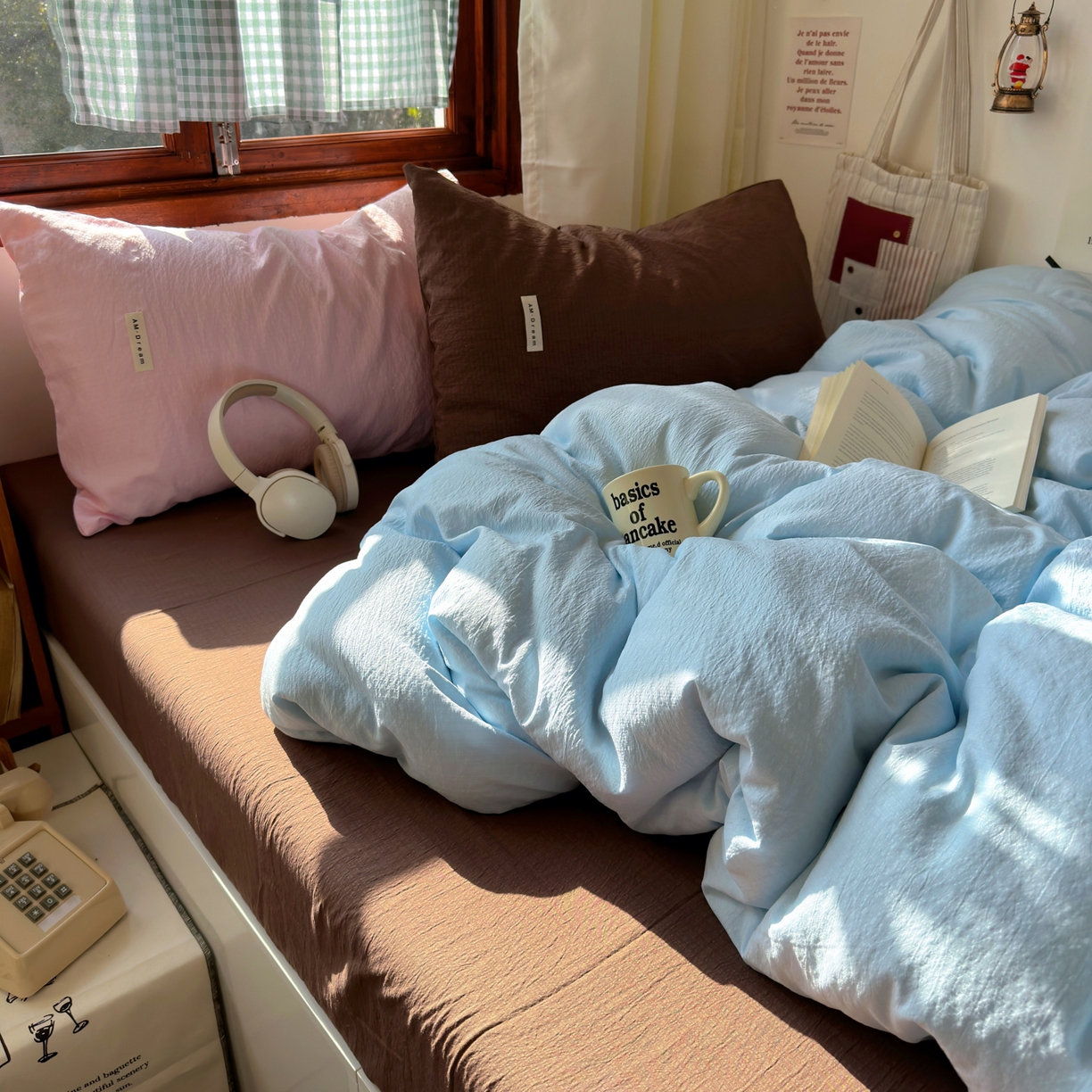 91家纺网 家纺一手货源 找家纺 阿曼达 2026新款水洗全工艺印染纯色混搭风莫兰迪色系四件套 混搭风-天蓝