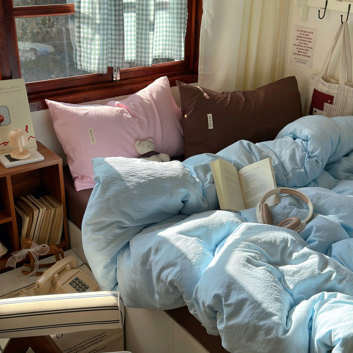 91家纺网 家纺一手货源 找家纺 阿曼达 2026新款水洗全工艺印染纯色混搭风莫兰迪色系四件套 混搭风-天蓝