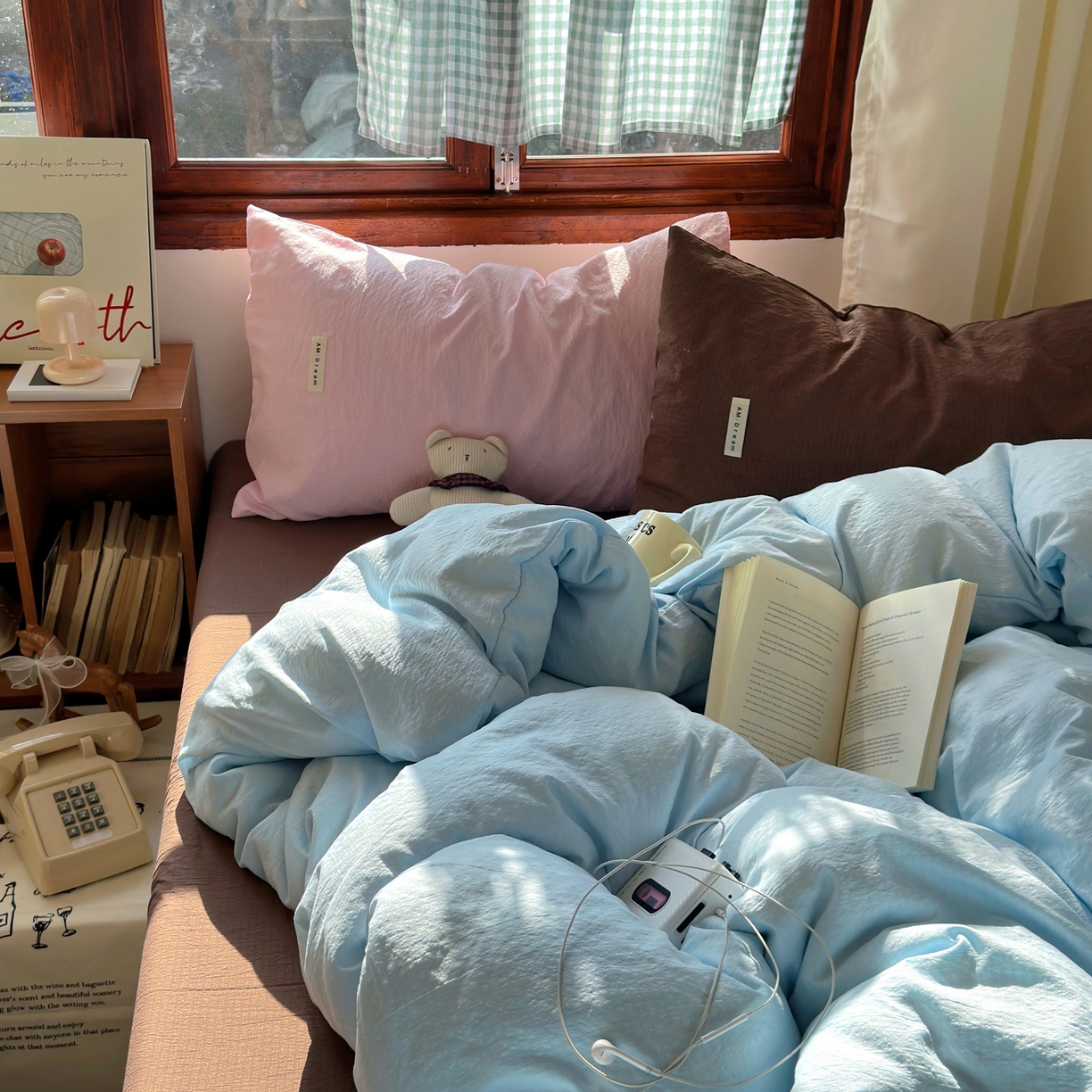 91家纺网 家纺一手货源 找家纺 阿曼达 2026新款水洗全工艺印染纯色混搭风莫兰迪色系四件套 混搭风-天蓝