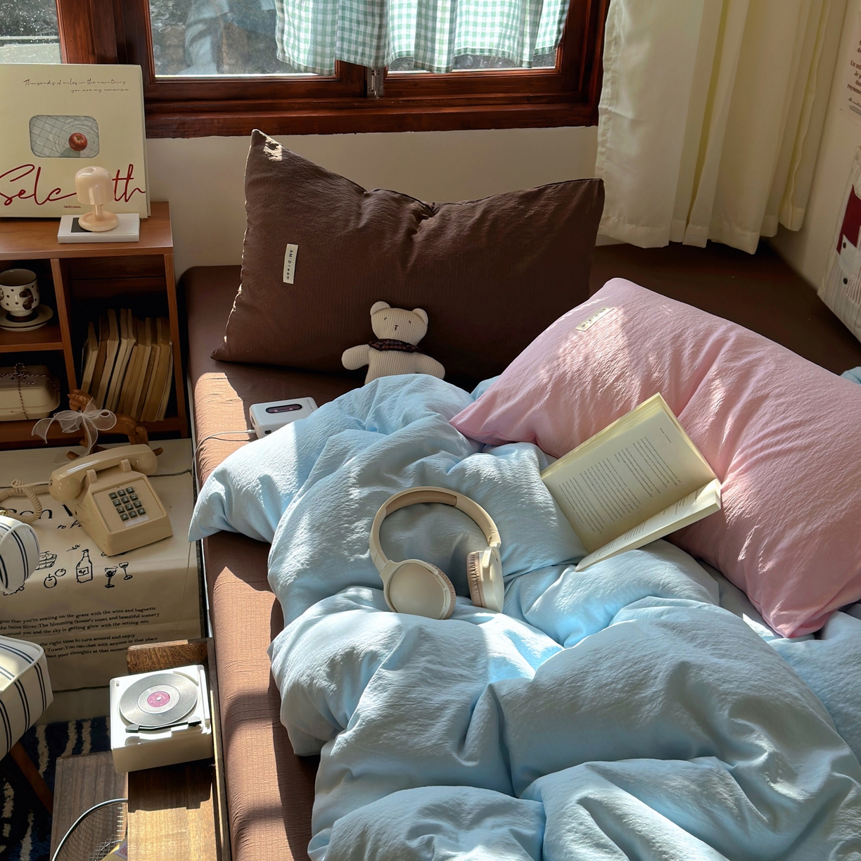 91家纺网 家纺一手货源 找家纺 阿曼达 2026新款水洗全工艺印染纯色混搭风莫兰迪色系四件套 混搭风-天蓝