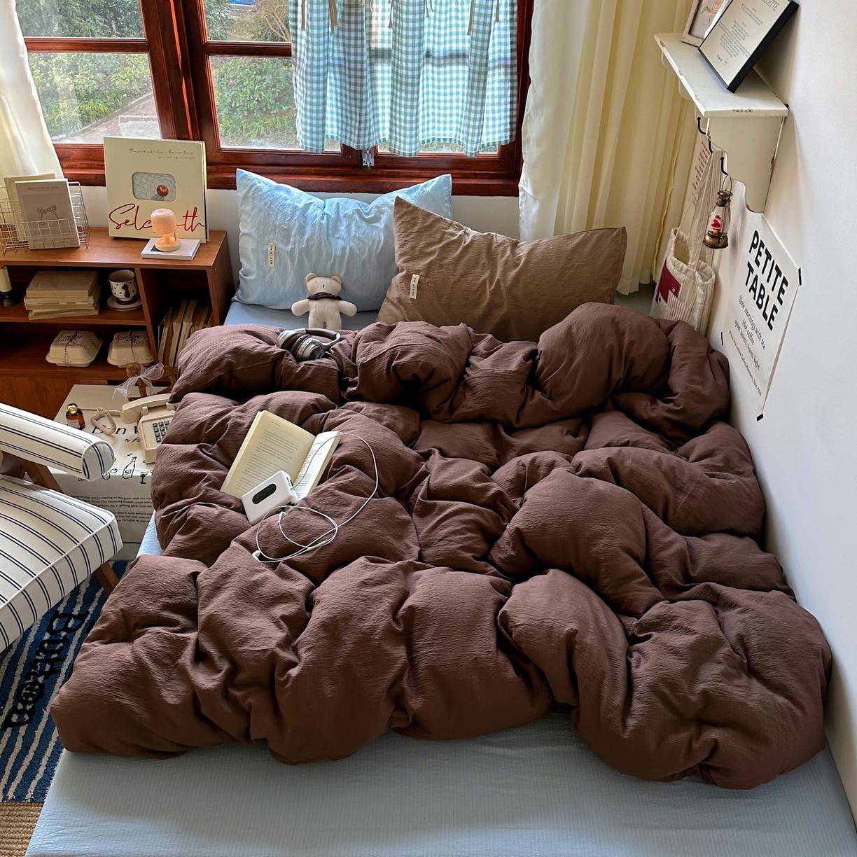 阿曼达 2026新款水洗全工艺印染纯色混搭风莫兰迪色系四件套 混搭风-咖色