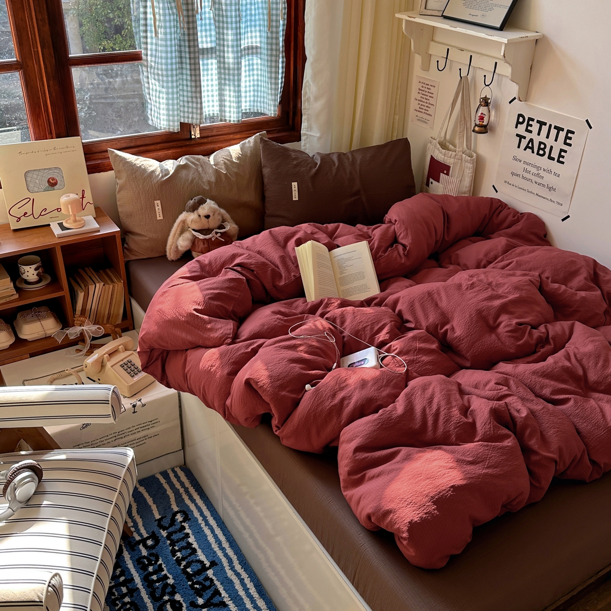 91家纺网 家纺一手货源 找家纺 阿曼达 2026新款水洗全工艺印染纯色混搭风莫兰迪色系四件套 混搭风-酒红