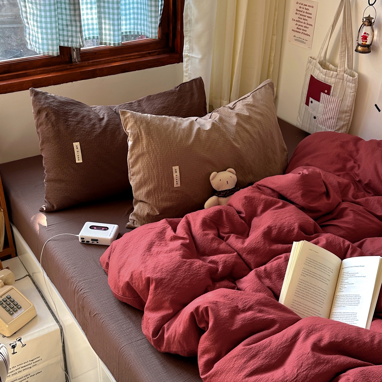 91家纺网 家纺一手货源 找家纺 阿曼达 2026新款水洗全工艺印染纯色混搭风莫兰迪色系四件套 混搭风-酒红