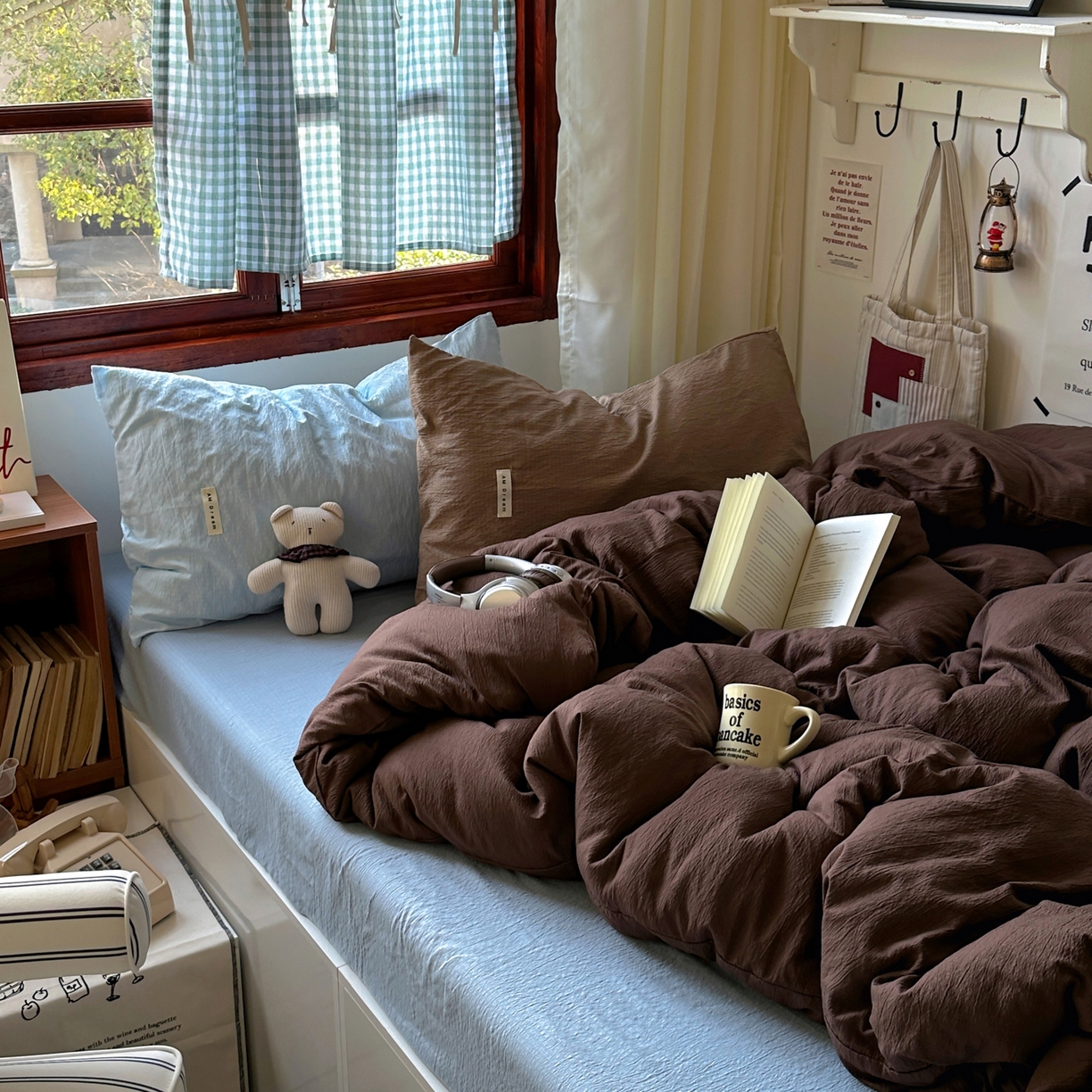 91家纺网 家纺一手货源 找家纺 阿曼达 2026新款水洗全工艺印染纯色混搭风莫兰迪色系四件套 混搭风-咖色