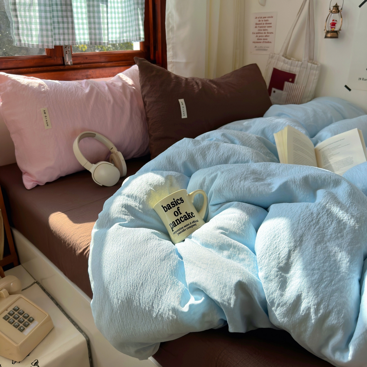 91家纺网 家纺一手货源 找家纺 阿曼达 2026新款水洗全工艺印染纯色混搭风莫兰迪色系四件套 混搭风-天蓝