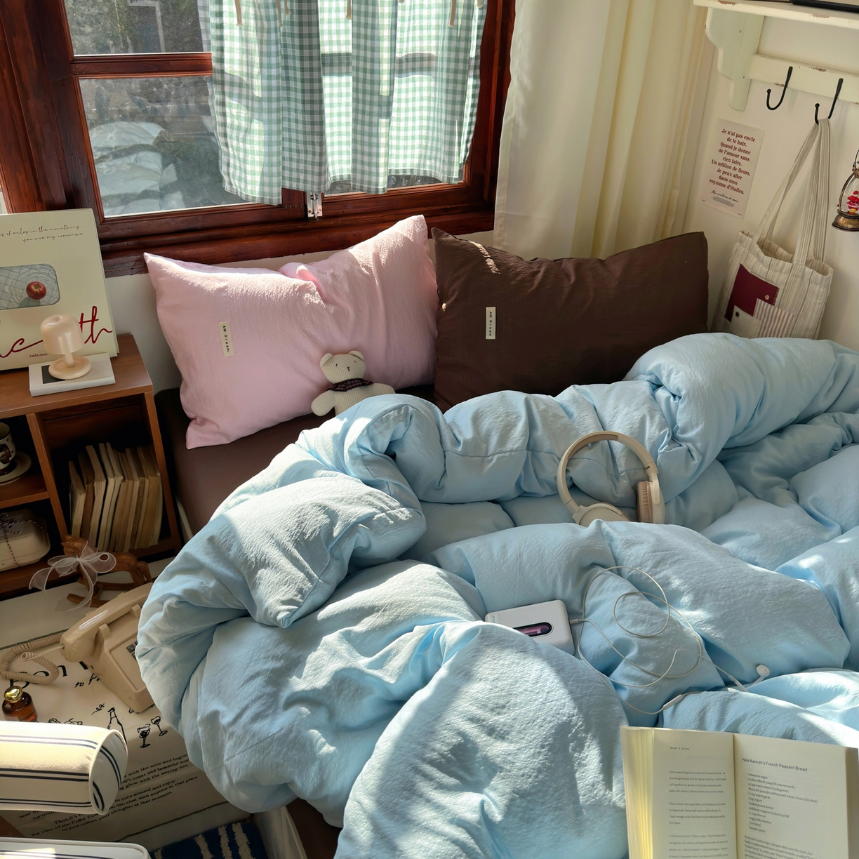 91家纺网 家纺一手货源 找家纺 阿曼达 2026新款水洗全工艺印染纯色混搭风莫兰迪色系四件套 混搭风-天蓝