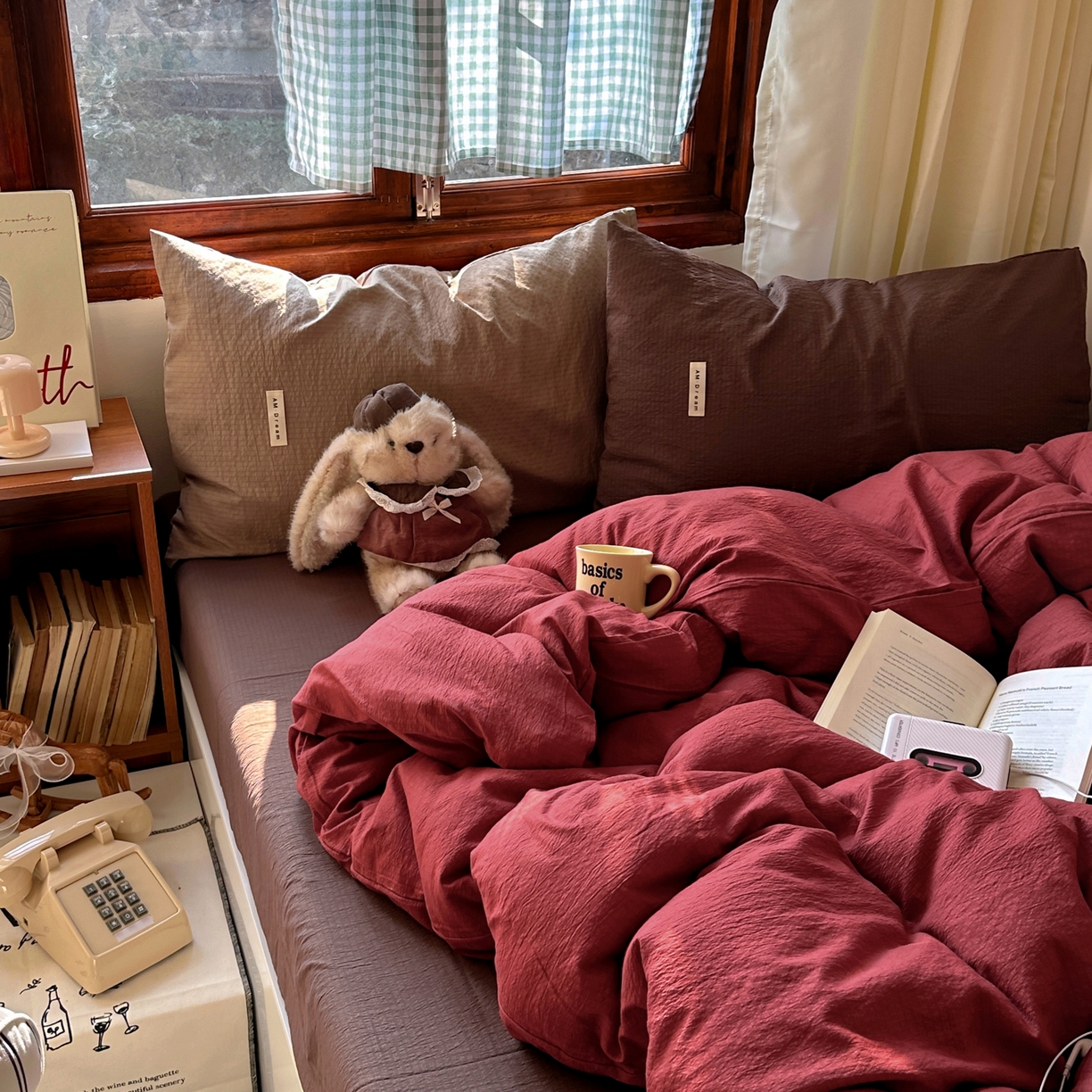 91家纺网 家纺一手货源 找家纺 阿曼达 2026新款水洗全工艺印染纯色混搭风莫兰迪色系四件套 混搭风-酒红