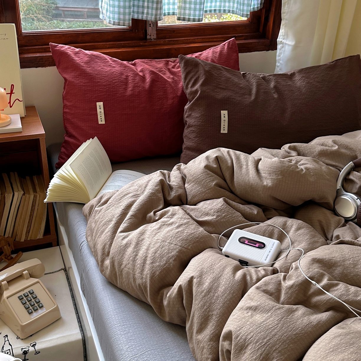 91家纺网 家纺一手货源 找家纺 阿曼达 2026新款水洗全工艺印染纯色混搭风莫兰迪色系四件套 混搭风-驼色