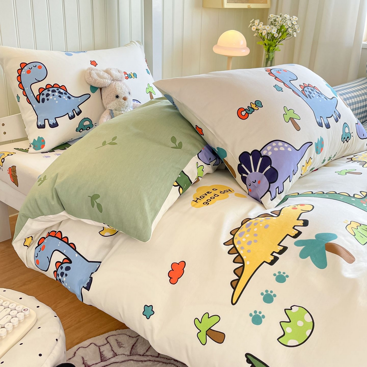 91家纺网 家纺一手货源 找家纺 寻米 2026新款春夏13070印花三件套单品系列-单床单 恐龙乐园