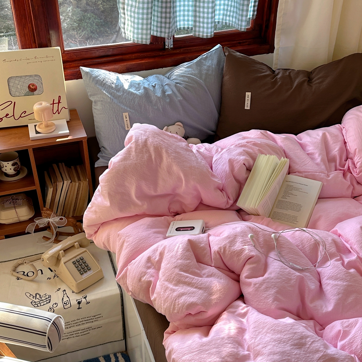 91家纺网 家纺一手货源 找家纺 阿曼达 2026新款水洗全工艺印染纯色混搭风莫兰迪色系四件套 混搭风-粉色