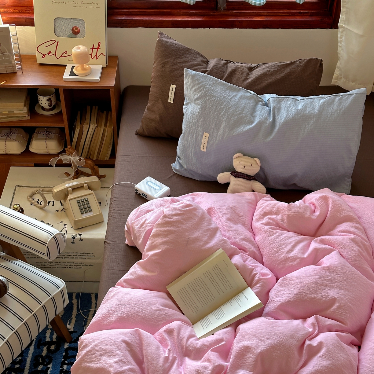 91家纺网 家纺一手货源 找家纺 阿曼达 2026新款水洗全工艺印染纯色混搭风莫兰迪色系四件套 混搭风-粉色