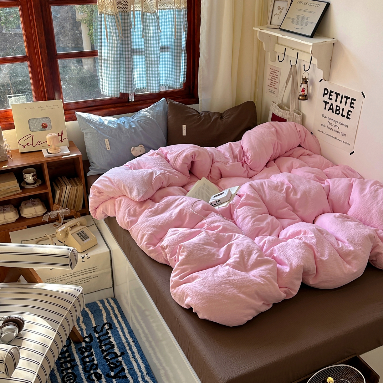 91家纺网 家纺一手货源 找家纺 阿曼达 2026新款水洗全工艺印染纯色混搭风莫兰迪色系四件套 混搭风-粉色